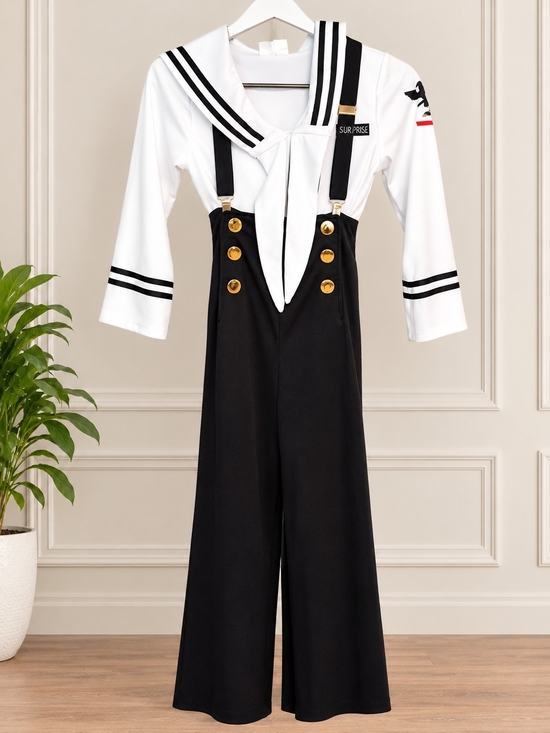 Source Unknown Other - Source Unknown Black & White Sailor Kids Costume with Gold Buttons